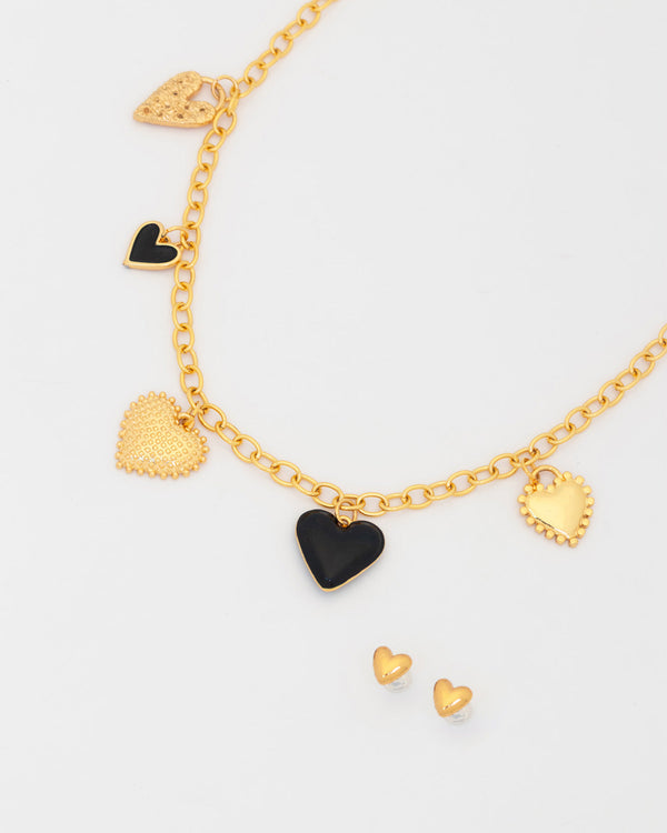 Collar Multicharms Corazones + Aretes