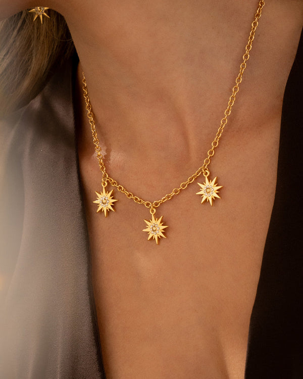 Collar Multicharms Estrellas Cristal + Aretes