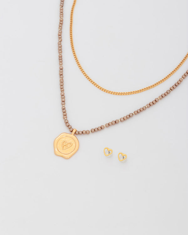 Set X2 Collares Perla Sello + Aretes