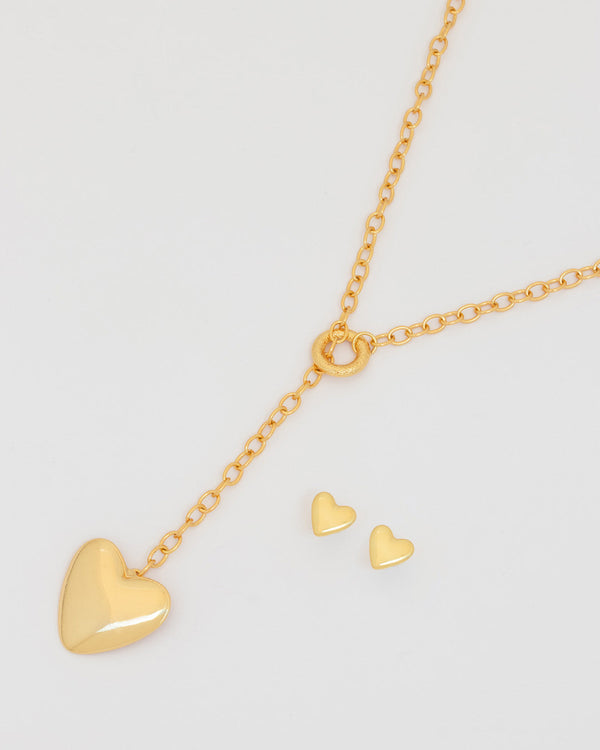 Collar Corbatín Maxi Corazón + Aretes