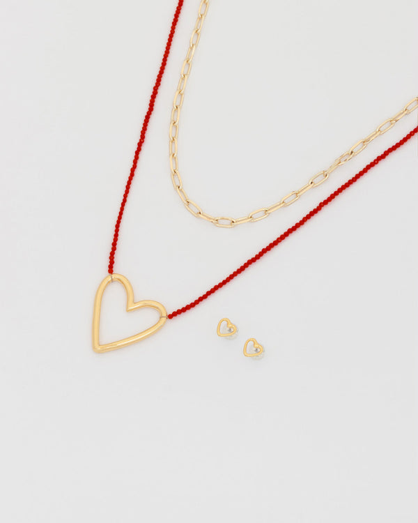 Collar X2 Layering Corazón Silueta + Aretes